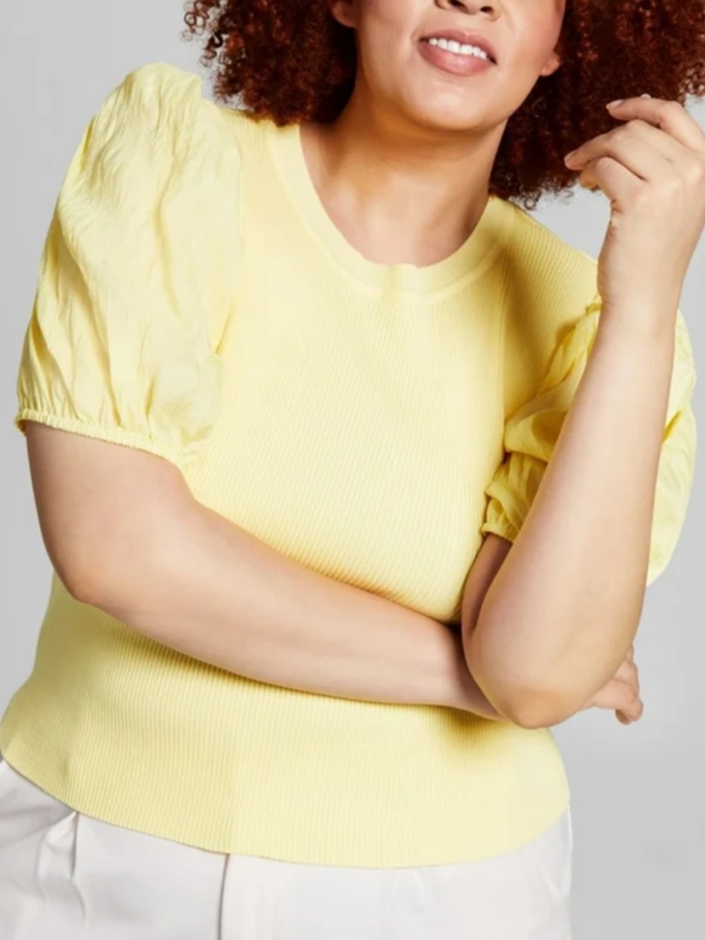 💛🏷️ NWT Puff-Sleeve Short-Sleeve Ribbed Tee | Pale Yellow Sweet Chic Top 🌼👚